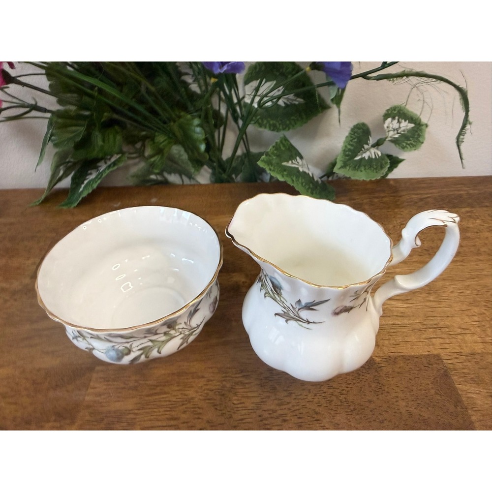 Vintage Royal Albert Brigadoon Bone China Creamer and Sugar Set England Thistle‎ - Picture 3 of 10